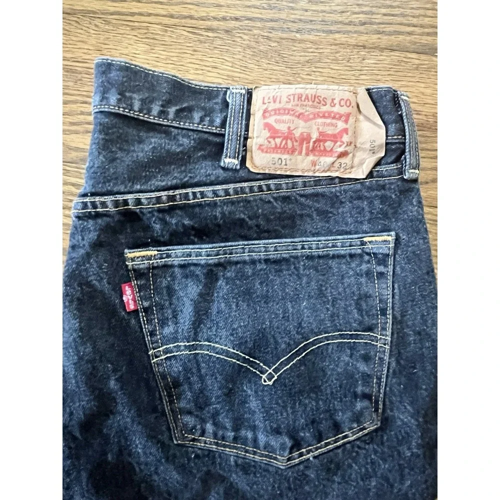 Levi's 501-0226 Jeans Black Stonewash Button Fly Straight Leg 40x32 actual:37x29